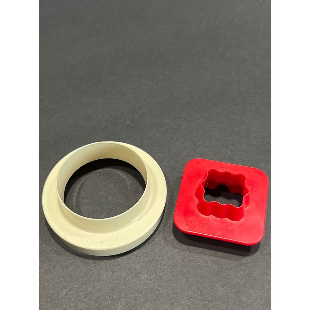 Vintage Tupperware Cookie Cutter Set Red Scalloped Square & White Round Doughnut